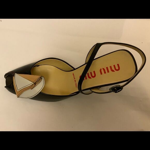 Miu Miu Women's Open Toed Slingback Black Heels Pre-Owned Size 5.5 - Picture 3 of 8